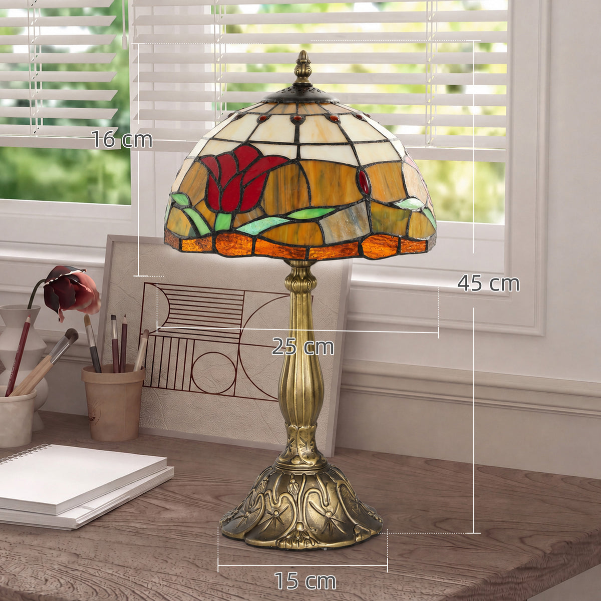 Handcrafted Stained Glass Table Lamp (E27 Bulb Not Included) - Red