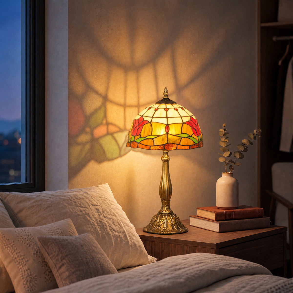 Handcrafted Stained Glass Table Lamp (E27 Bulb Not Included) - Red