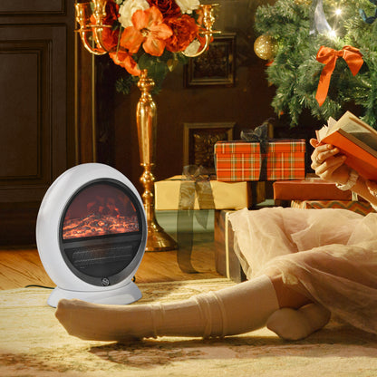 Table Top Electric Fireplace Heater W/ LED Flame Rotatable Head White