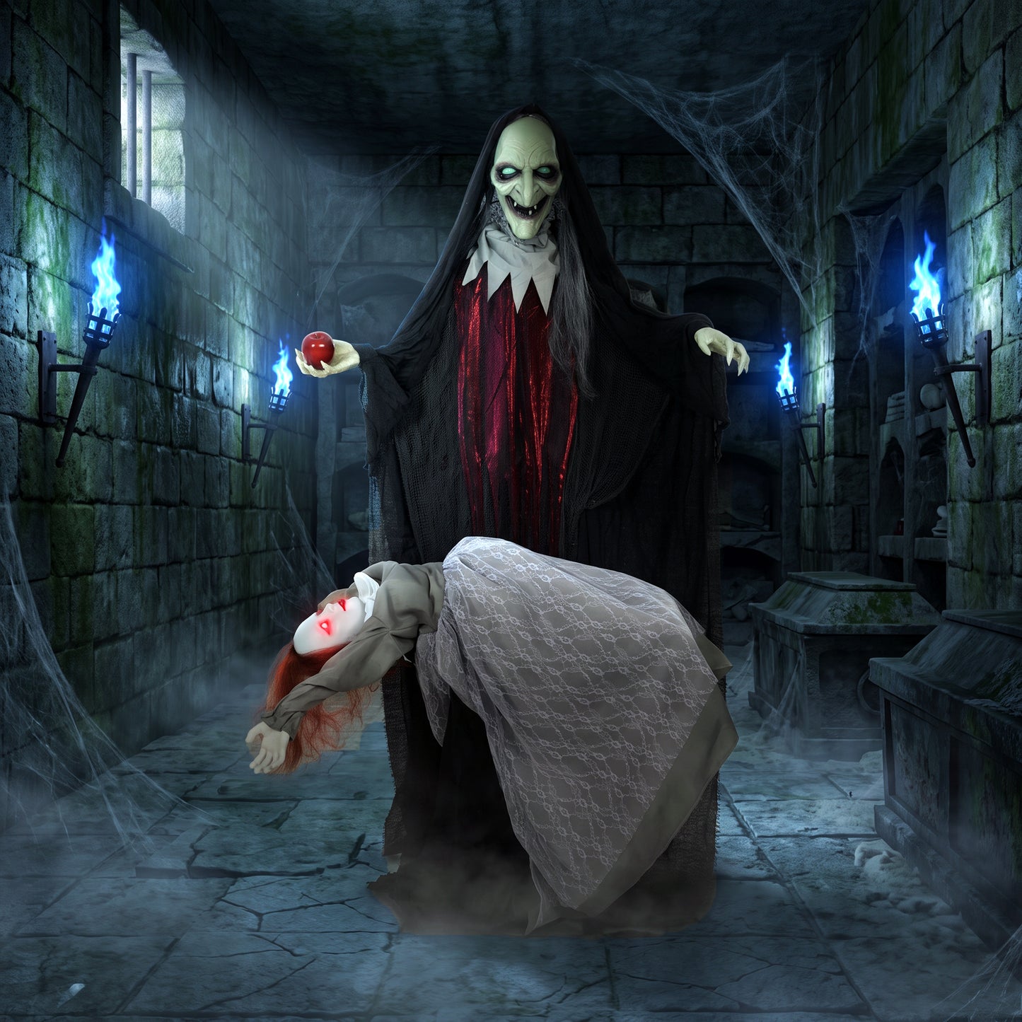 Halloween Animated Standing Witch with Floating Ghost Decoration