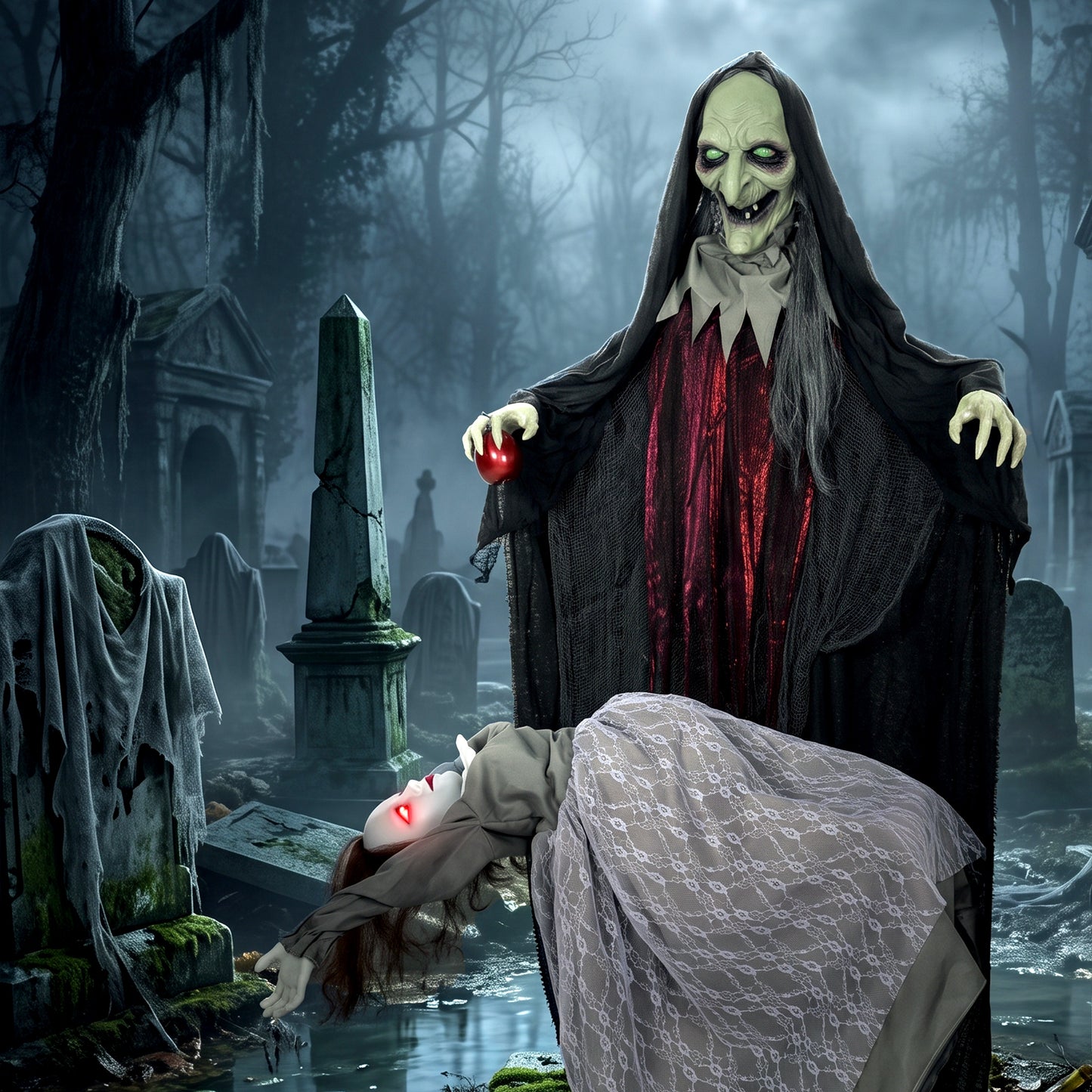 Halloween Animated Standing Witch with Floating Ghost Decoration