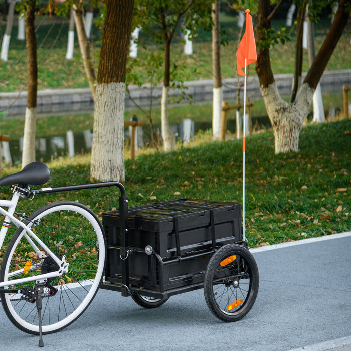 Steel Trailer for Bike, Bicycle Cargo Trailer with 65L Storage Box and Foldable Frame, Max Load 40KG, Black