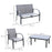 4 pcs Curved Steel Patio Furniture Set w/ Loveseat, Texteline Seats, Glass Top Table For Party Event, Grey