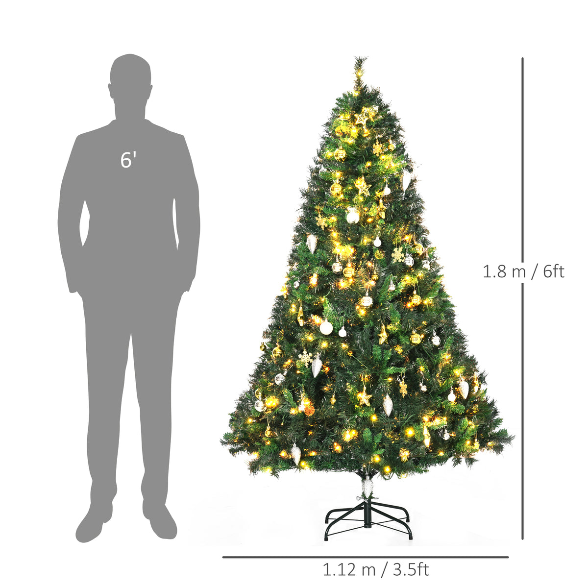 6ft Pre-Lit Artificial Christmas Tree with 200 Warm White LEDs & Baubles