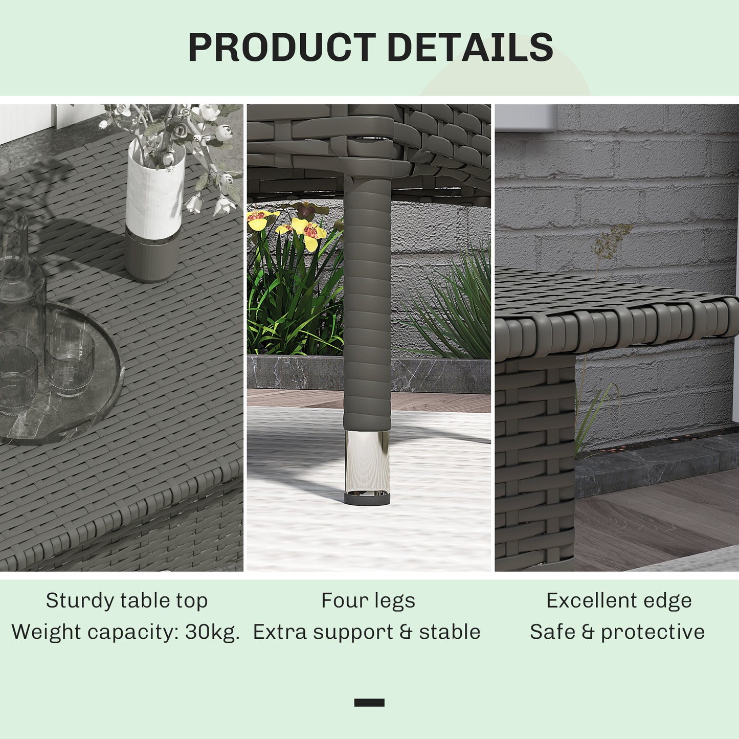 PE Rattan Outdoor Coffee Table, Easy Match Rattan Side Table, Grey