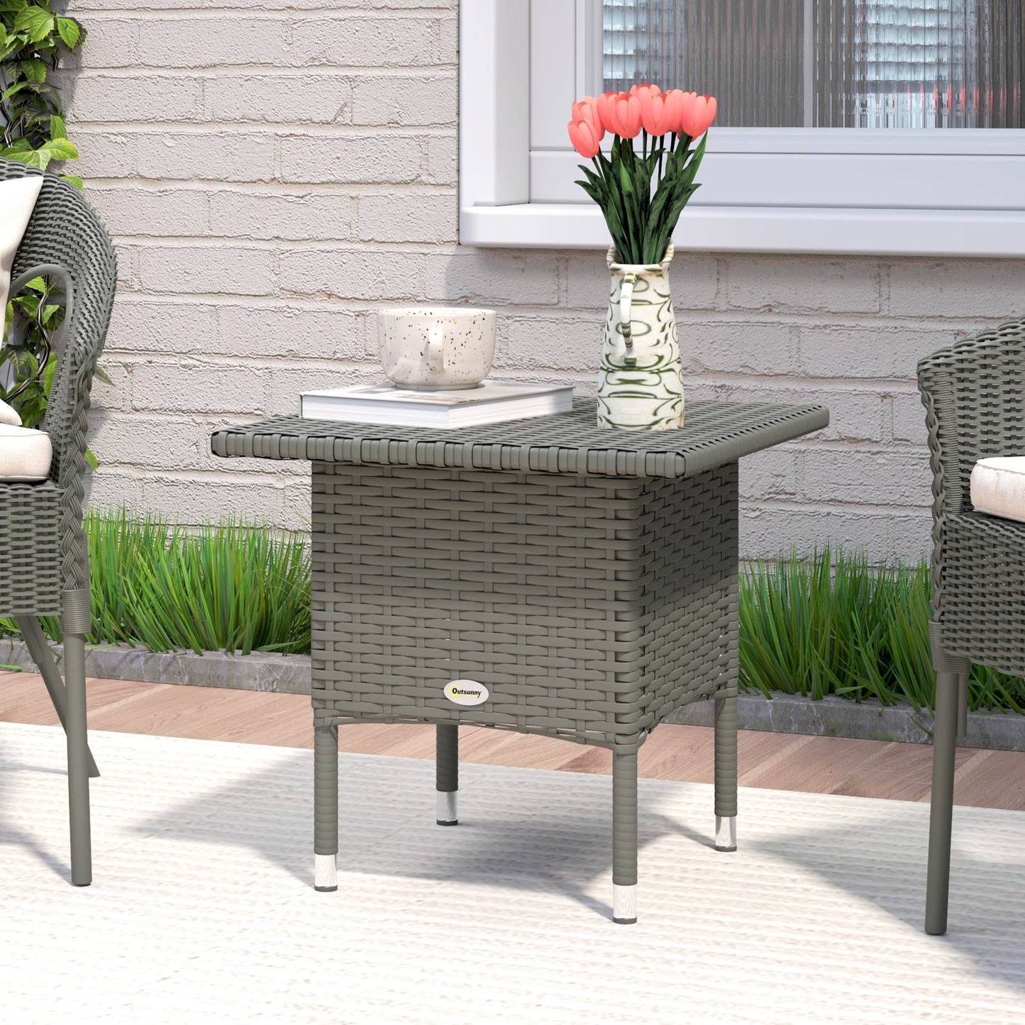 PE Rattan Outdoor Coffee Table, Easy Match Rattan Side Table, Grey