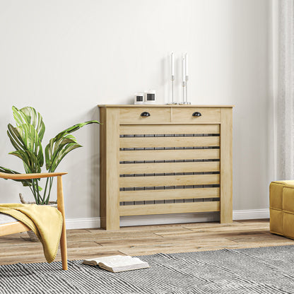 Radiator Cover with Drawer, Horizontal Slat, 111cm, Oak