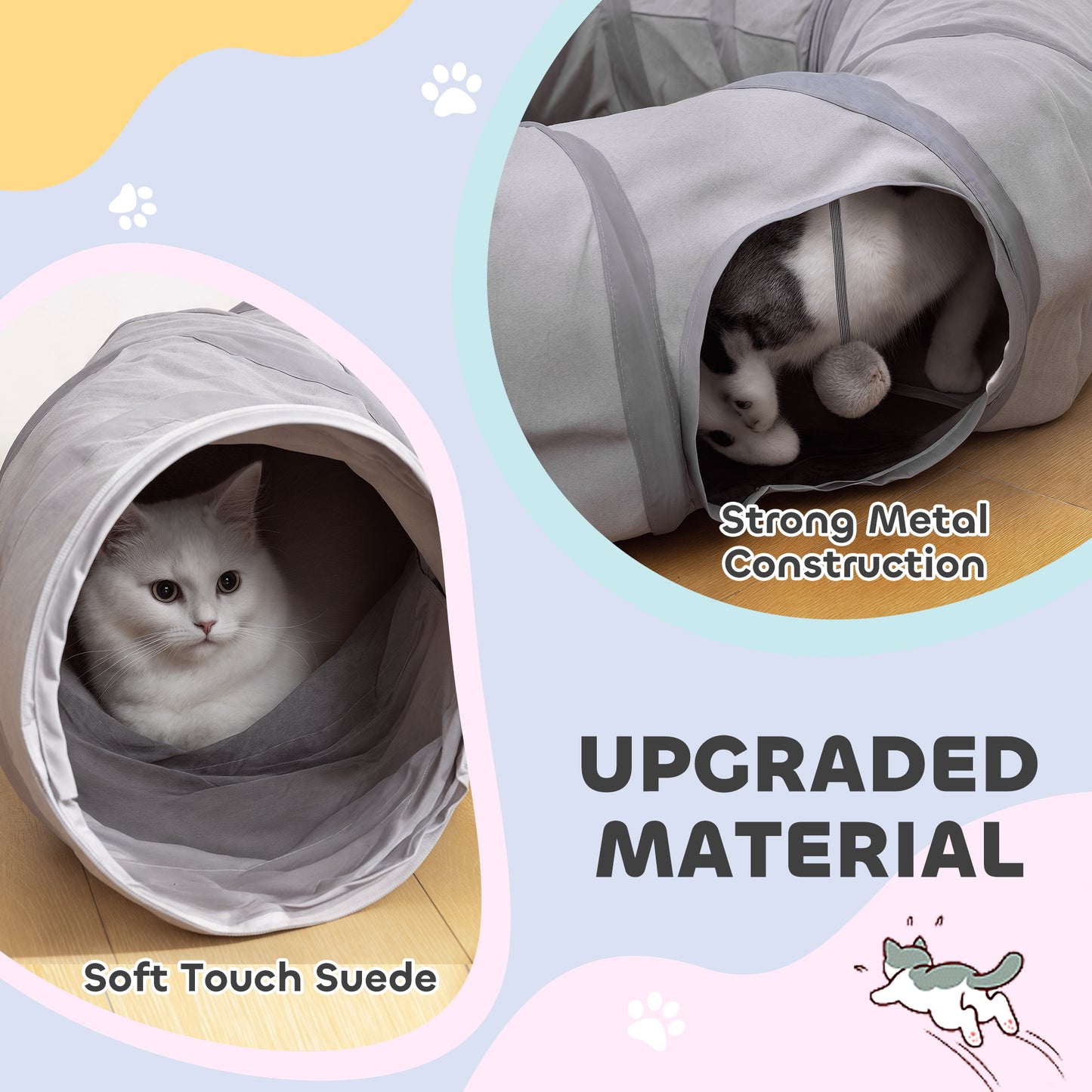Cat Tunnel with Bed, Large Foldable 2 in 1 Cat Play Tunnel Donut Bed for Indoor with Ball & Peek Hole, Interactive Toys for Kitten, Puppy, Rabbits, Grey