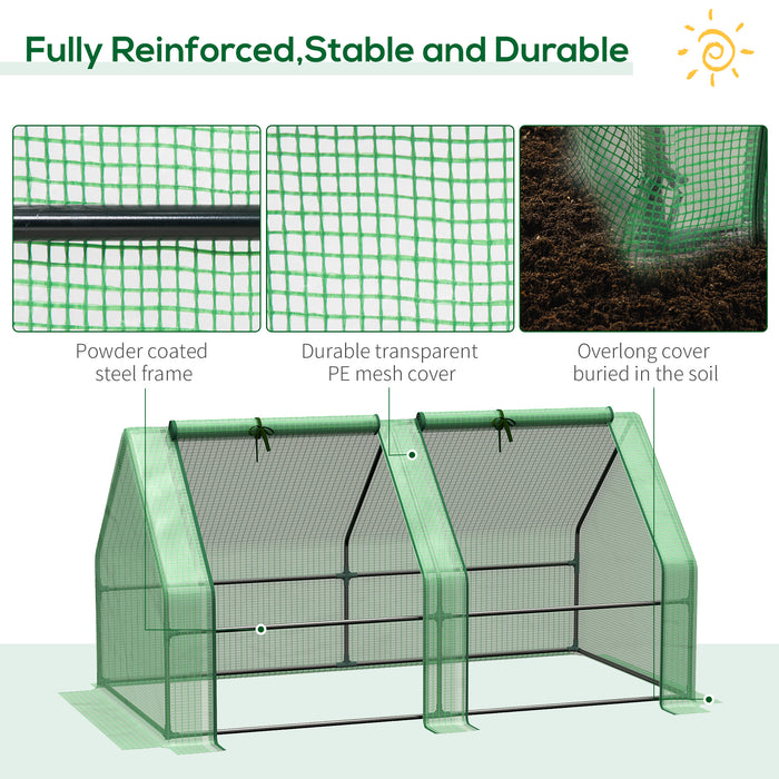 Mini Small Greenhouse with Steel Frame & PE Cover & Zippered Window Poly tunnel Steeple for Plants Vegetables, 180 x 90 x 90 cm