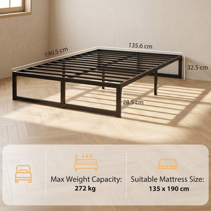 4ft6 Double Bed Frame with Underbed Storage, Noise-Free, Black