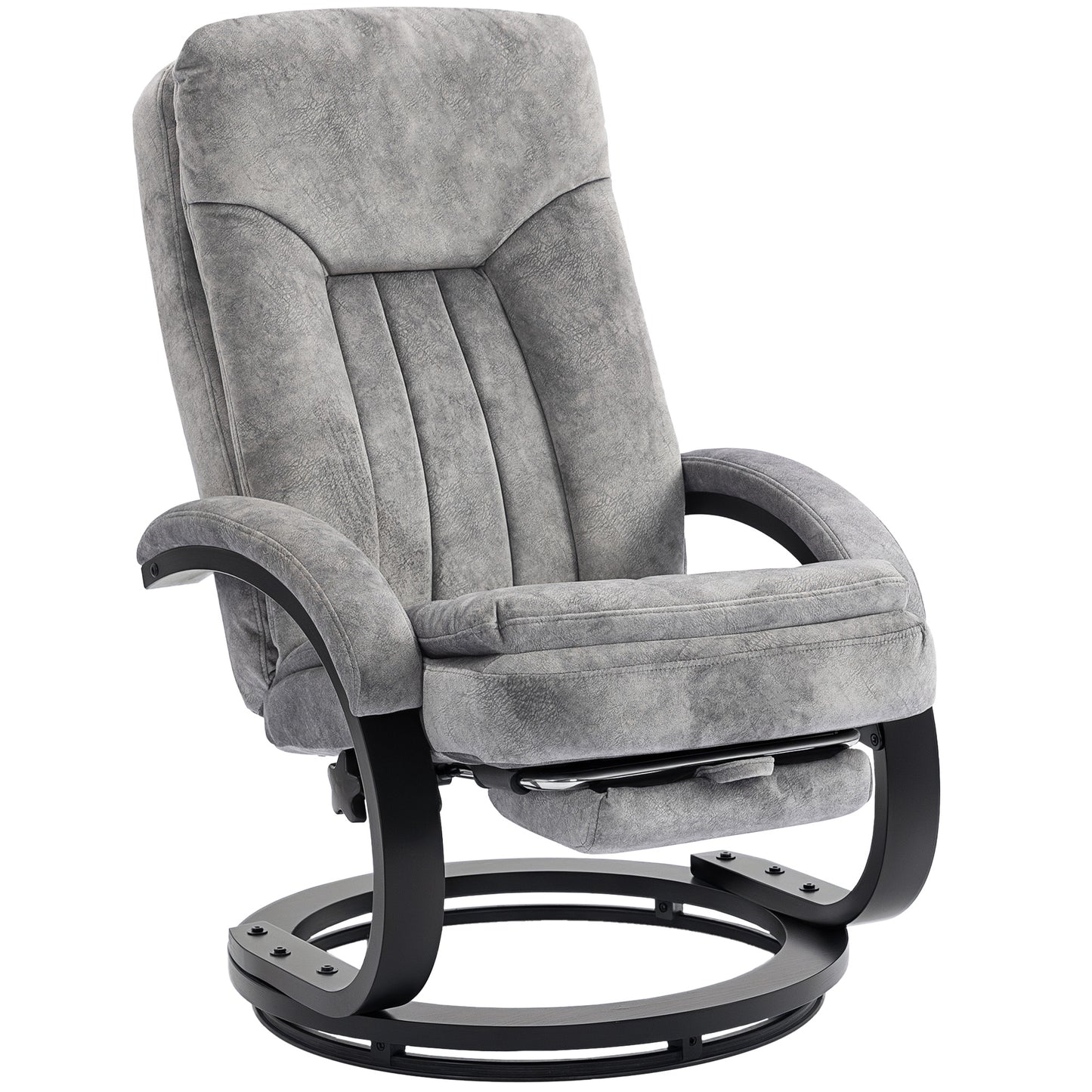 Manual Recliner Armchair with Footrest, Wooden Base, Grey