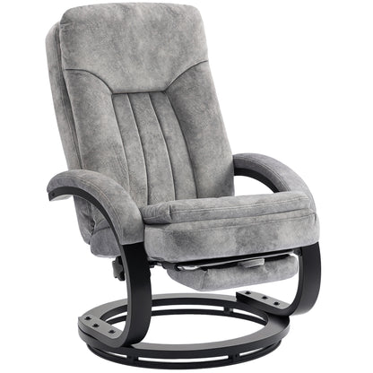 Manual Recliner Armchair with Footrest, Wooden Base, Grey