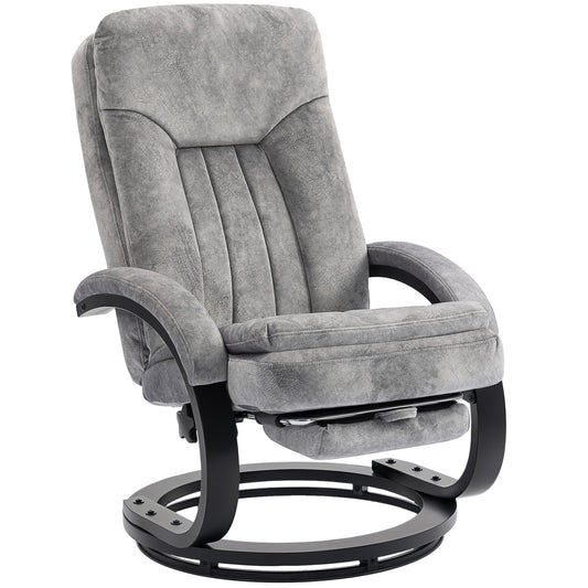 Manual Recliner Armchair with Footrest, Wooden Base, Grey