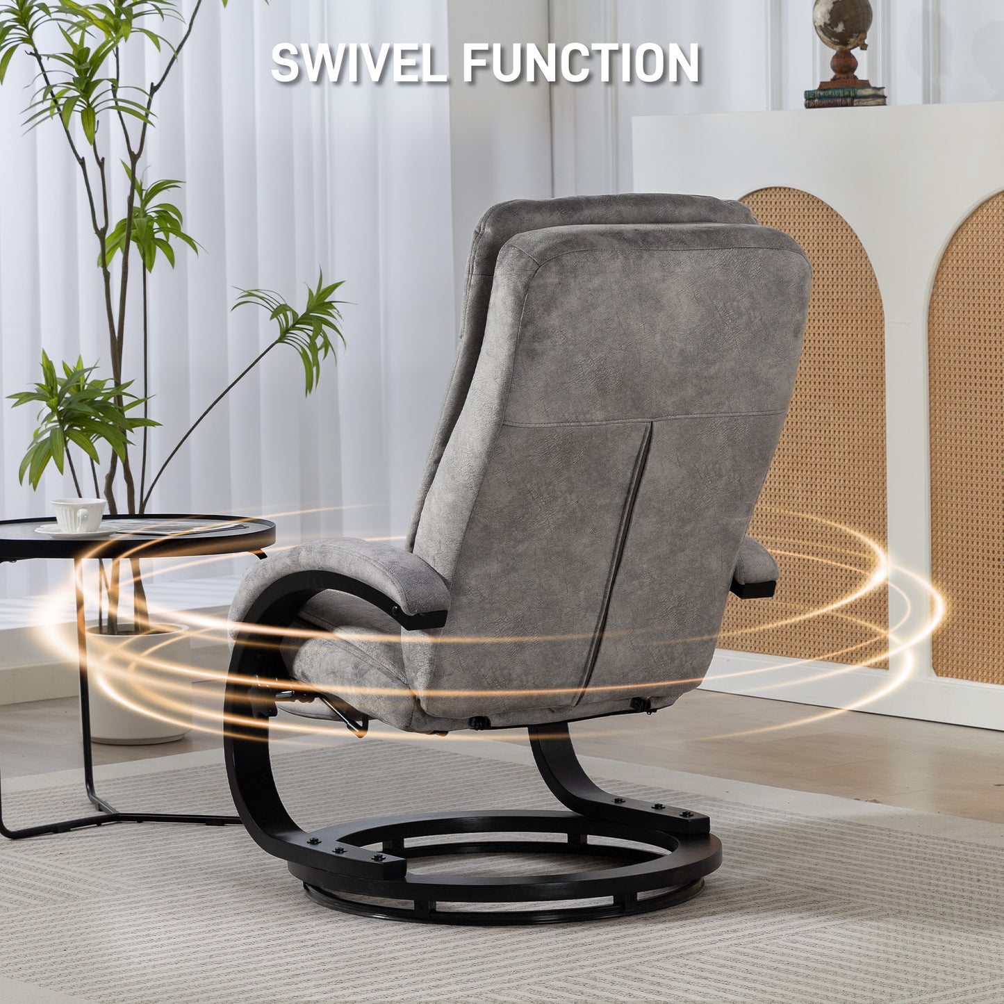 Manual Recliner Armchair with Footrest, Wooden Base, Grey