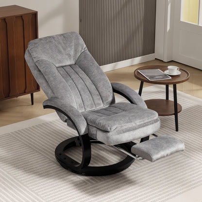 Manual Recliner Armchair with Footrest, Wooden Base, Grey