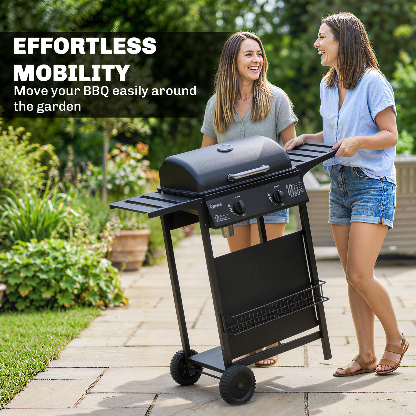 Gas Burner Barbecue Grill, Garden BBQ Grill with Warming Rack