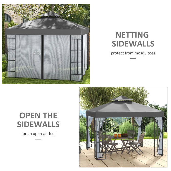 3 x 3(m) Patio Gazebo Canopy Garden Pavilion Tent Shelter with 2 Tier Roof and Mosquito Netting, Steel Frame, Grey