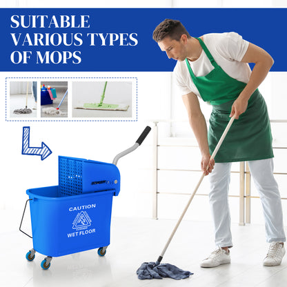 20L Mop Bucket with Wringer Handle on Wheels for Floor Cleaning Blue