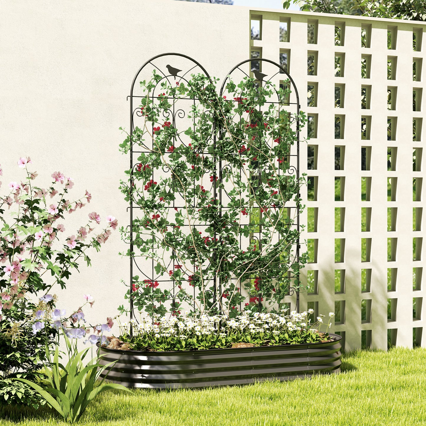 Set of 2 Metal Garden Trellis, Outdoor Trellis Panels, 180 x 50cm