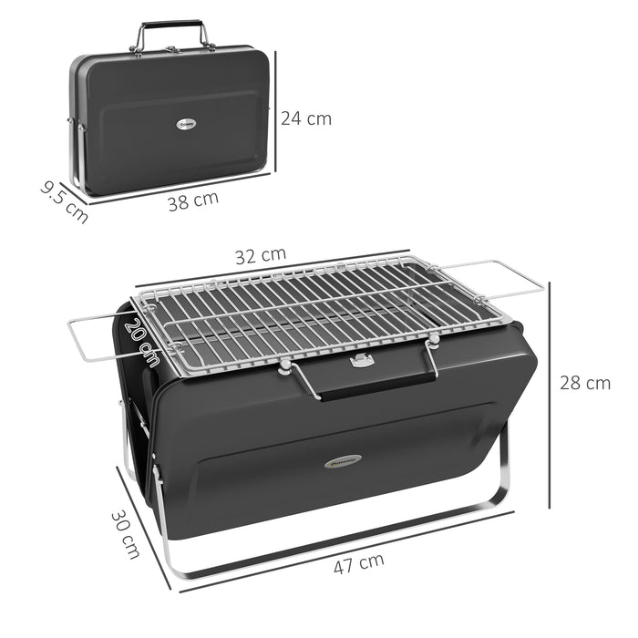 Foldable Suitcase Design Mini Charcoal Barbecue Grill BBQ, Black