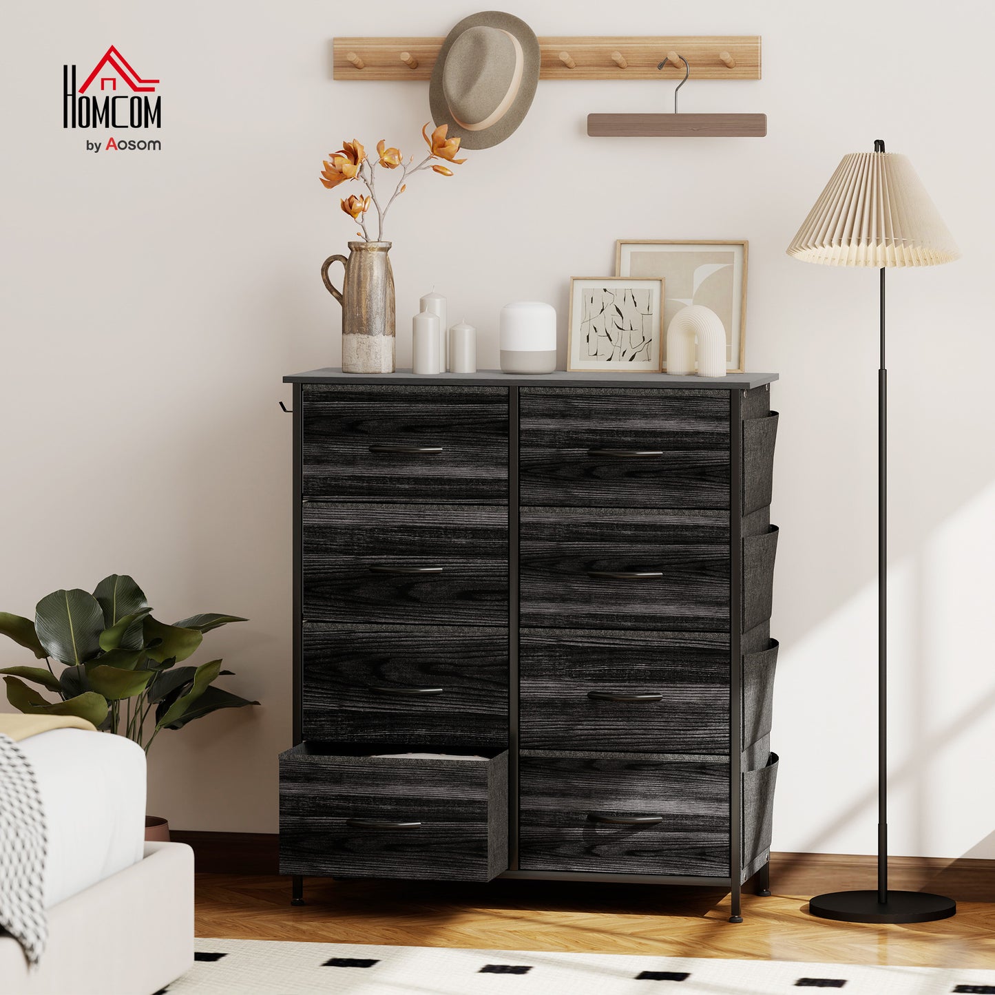 Fabric Chest of Drawers, 8 Drawer Dresser for Bedroom, Black