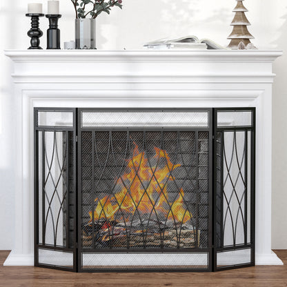 126cm 3-Panel Metal Folding Fireplace Screen Protective Guard Child Pet Home