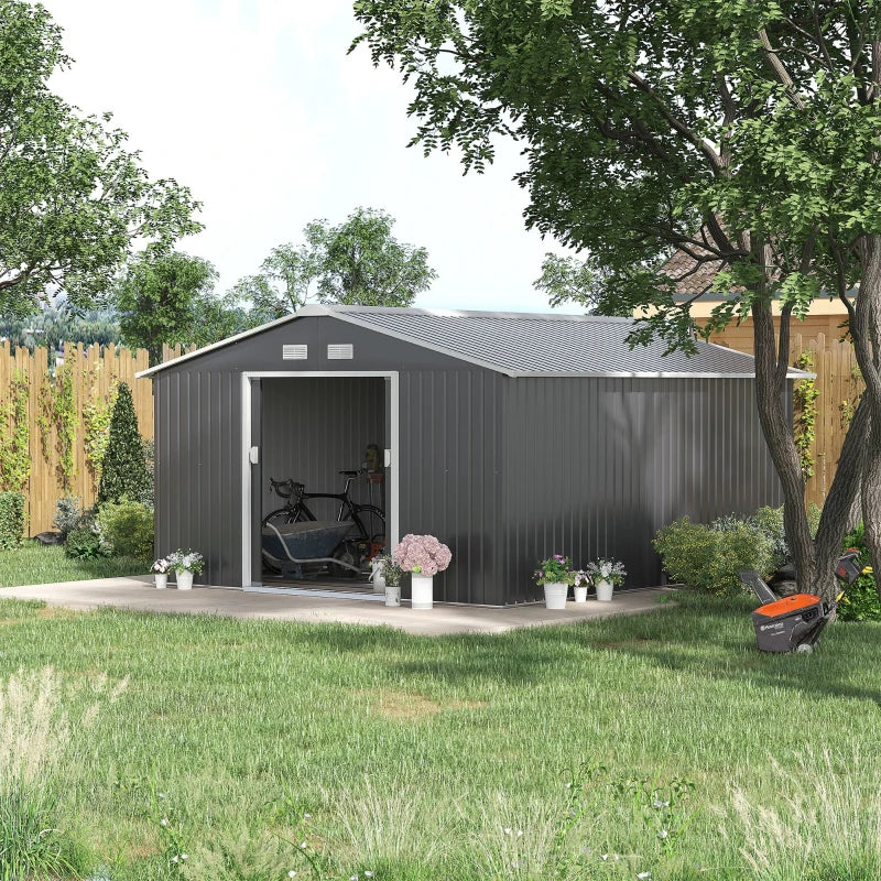 13 x 11ft Garden Metal Storage Shed Grey