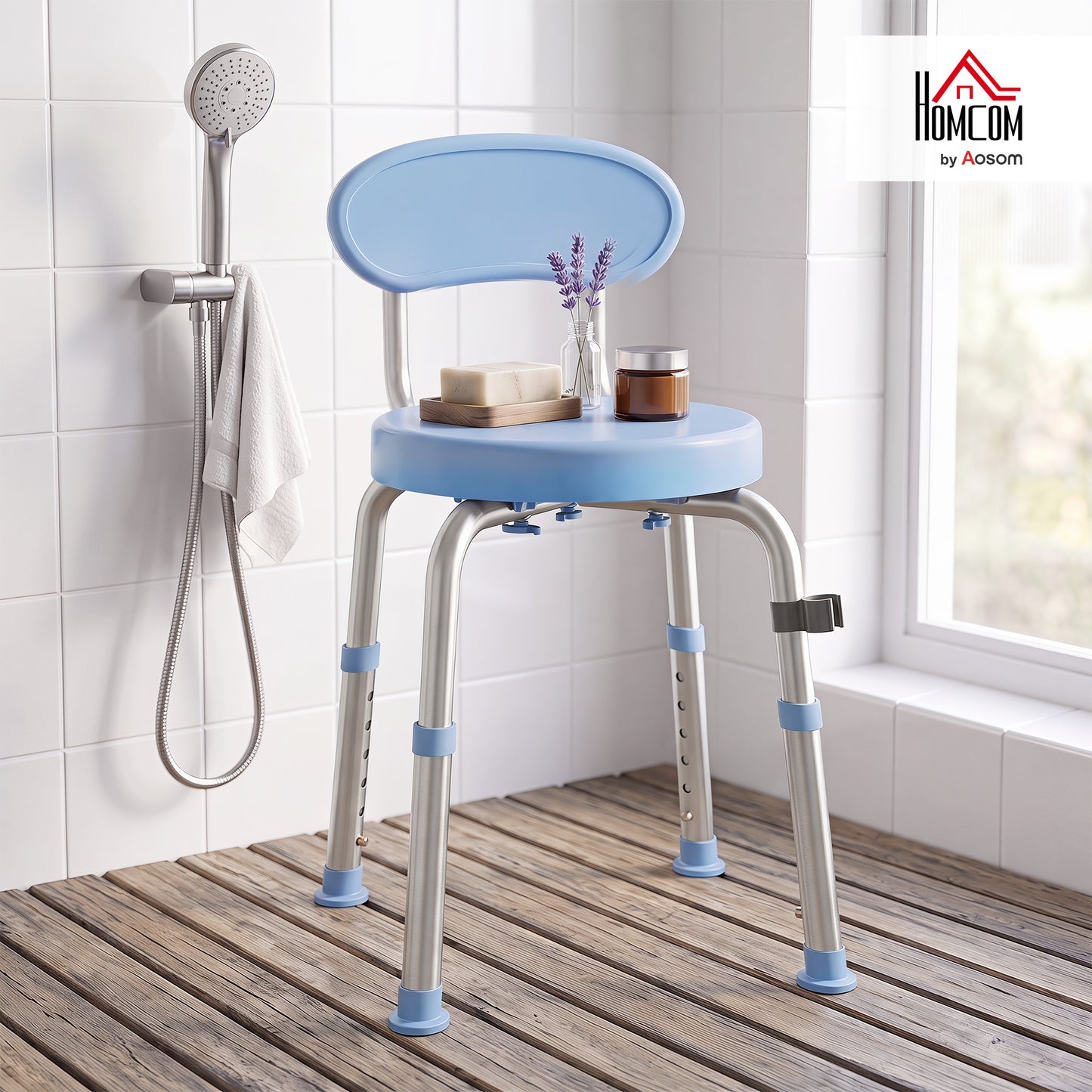 360° Swivel Shower Stool, Rotating Shower Chair with Aluminium Frame