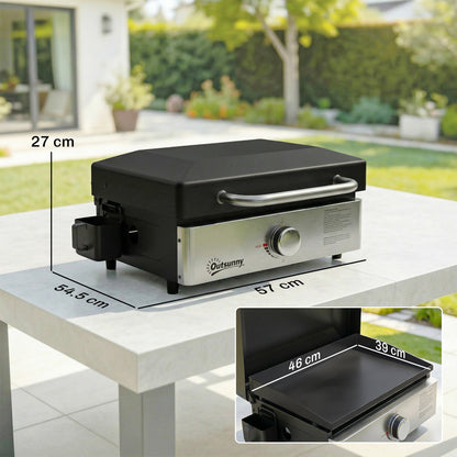 Grill Griddle, Tabletop Gas BBQ with Grease Cup, Black