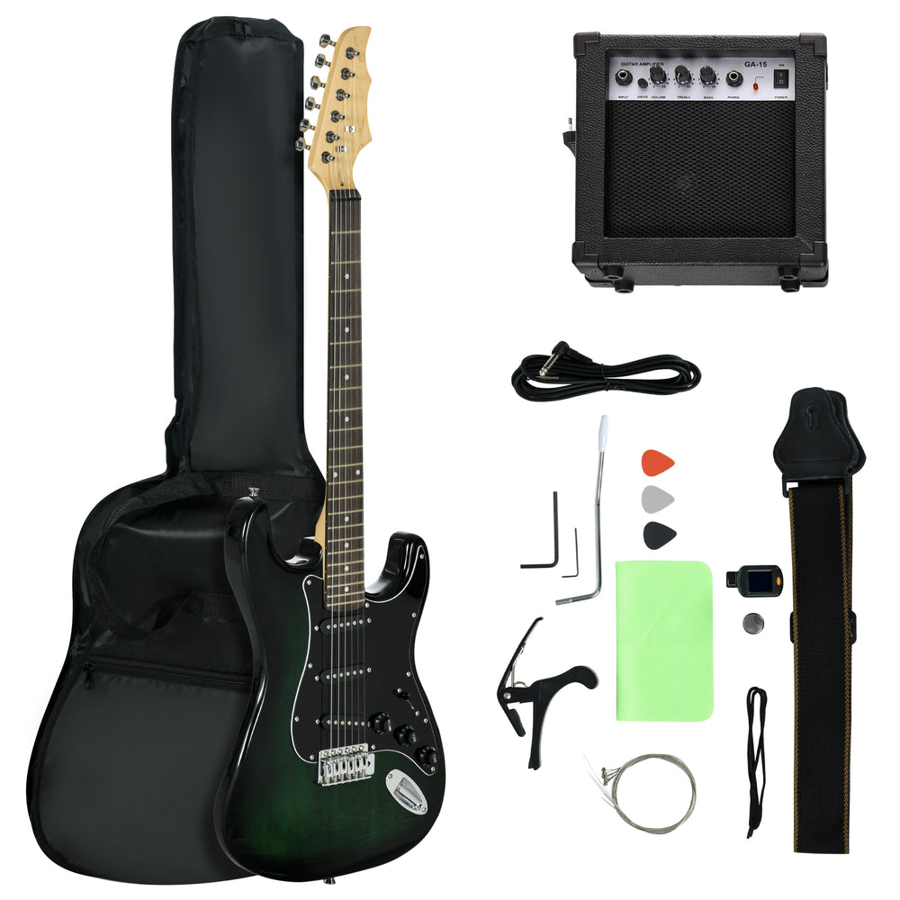 Six-String Electric Guitar w/ 15W Amp, Digital Turner, Picks, Bag