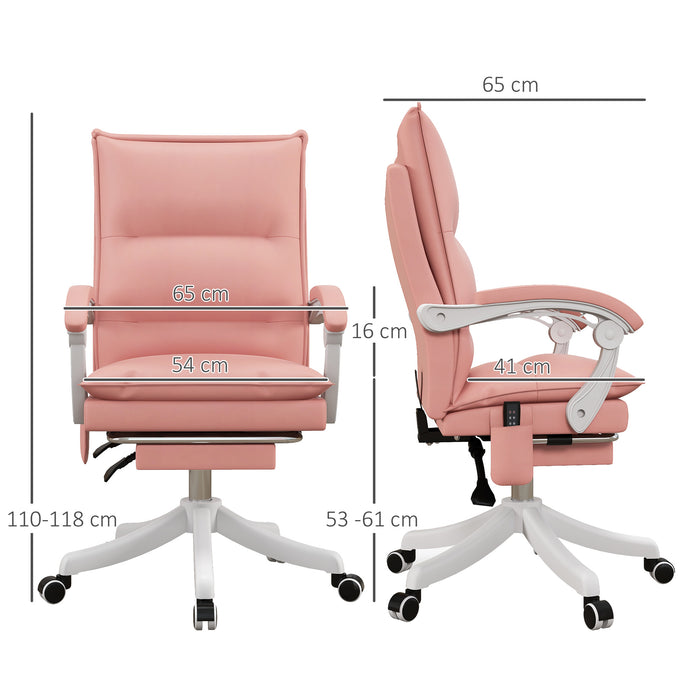 Vibration Massage Office Chair with Heat, Faux Leather Computer Chair with Footrest, Armrest, Reclining Back, Double-tier Padding, Pink