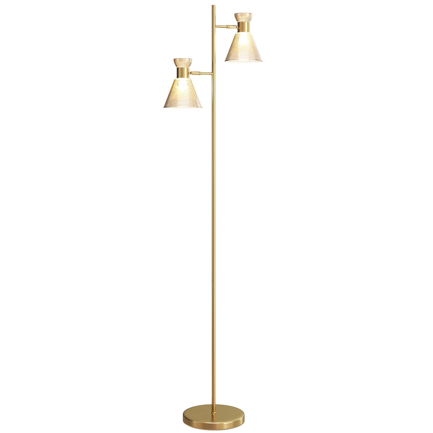 Standing Lamp with Adjustable Dual Head, Modern Floor Lamp, Gold Tone