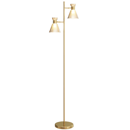 Standing Lamp with Adjustable Dual Head, Modern Floor Lamp, Gold Tone