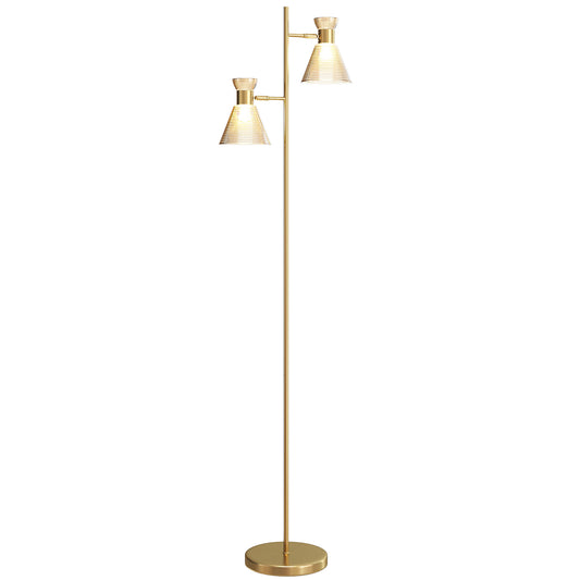 Standing Lamp with Adjustable Dual Head, Modern Floor Lamp, Gold Tone