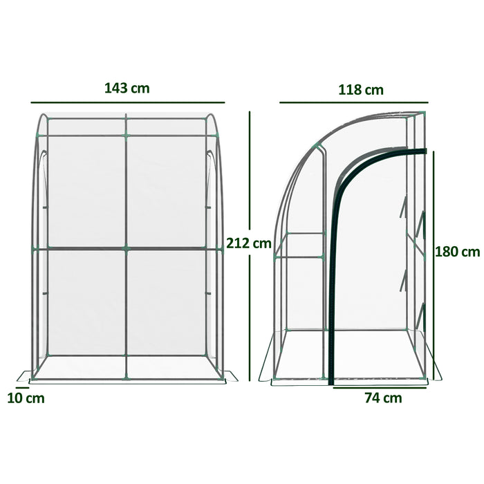 143x118x212cm Walk-In Lean to Wall Tunnel Plastic Greenhouse with Doors