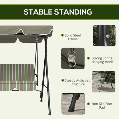 Outdoor 3-person Metal Porch Swing Chair Bench Canopy Green