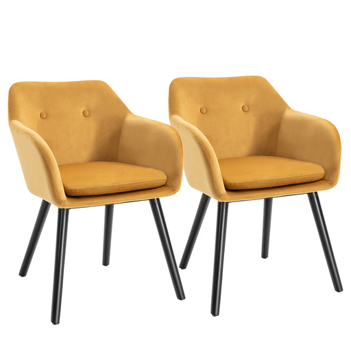 Dining Chairs Set of 2 Modern Upholstered Fabric Velvet-Touch Leisure Chairs with Backrest and Armrests, Lounge Reception Chairs Yellow