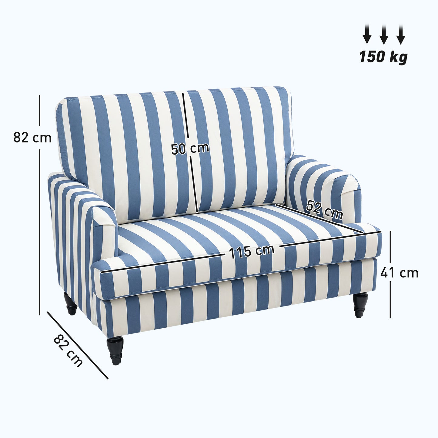 Cuddle Chair with Stripe, Armchair for Living Room, Blue and White