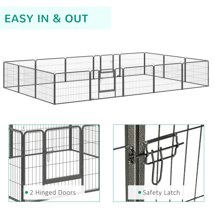 Heavy Duty Dog Pen with 2 Doors, 16 Panels Dog Playpen, Portable Puppy Pen for Indoors, Outdoors, 60H cm