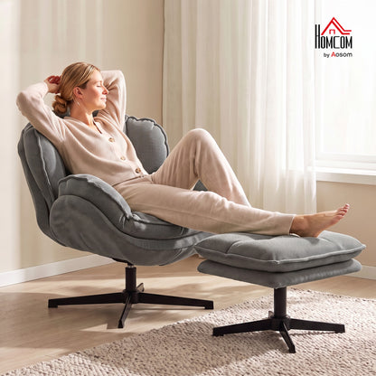 Armchair w/ Footstool, 360-Degree Swivel Accent Chair, Grey