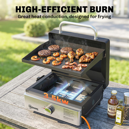 Grill Griddle, Tabletop Gas BBQ with Grease Cup, Black