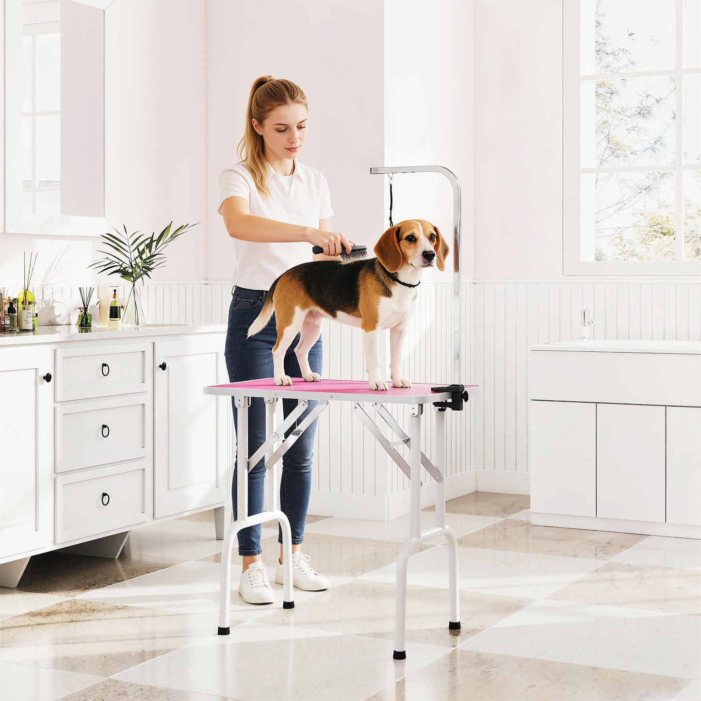 Foldable Dog Grooming Table Adjustable Arm for Small Dogs 81x49x80 cm