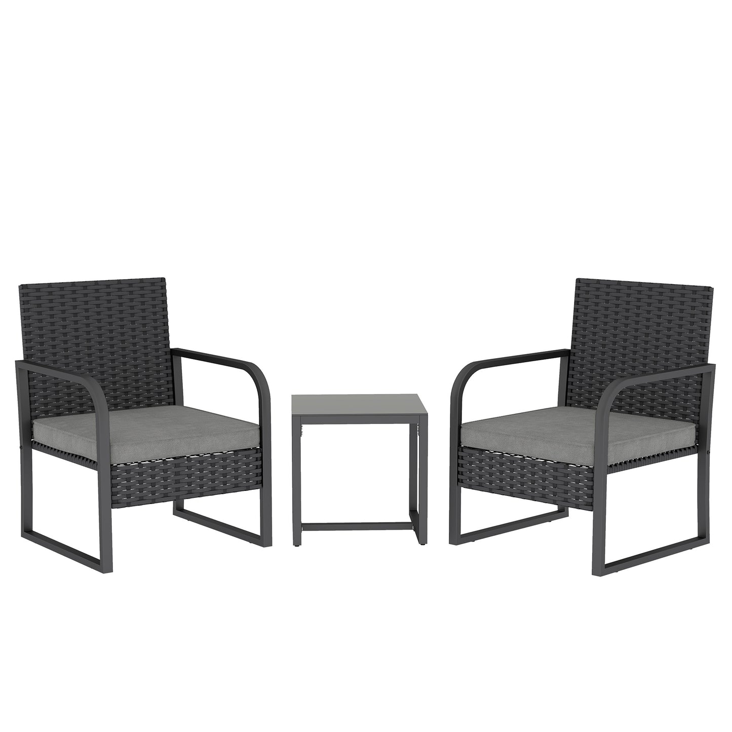 Rattan Bistro Set, 3 Piece Garden Furniture Set Cushions, Black