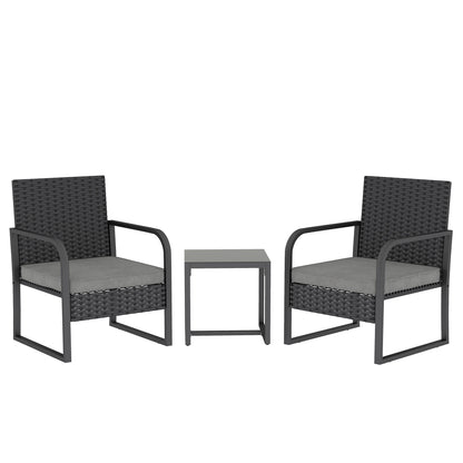 Rattan Bistro Set, 3 Piece Garden Furniture Set Cushions, Black