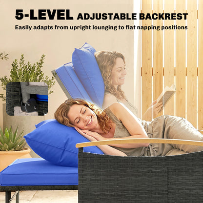 Double Garden Rattan Daybed with Storage Ottoman, Brown