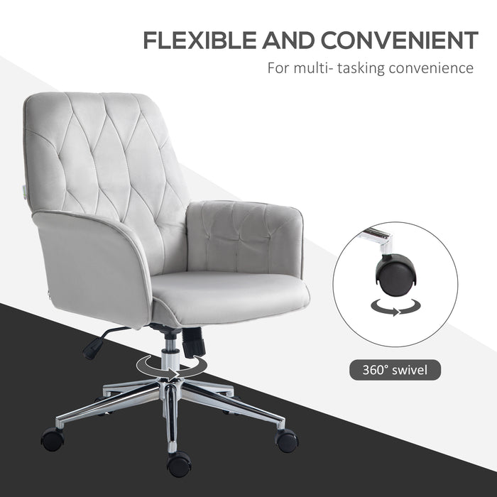 Linen Computer Chair with Armrest, Modern Swivel Chair with Adjustable Height, Grey