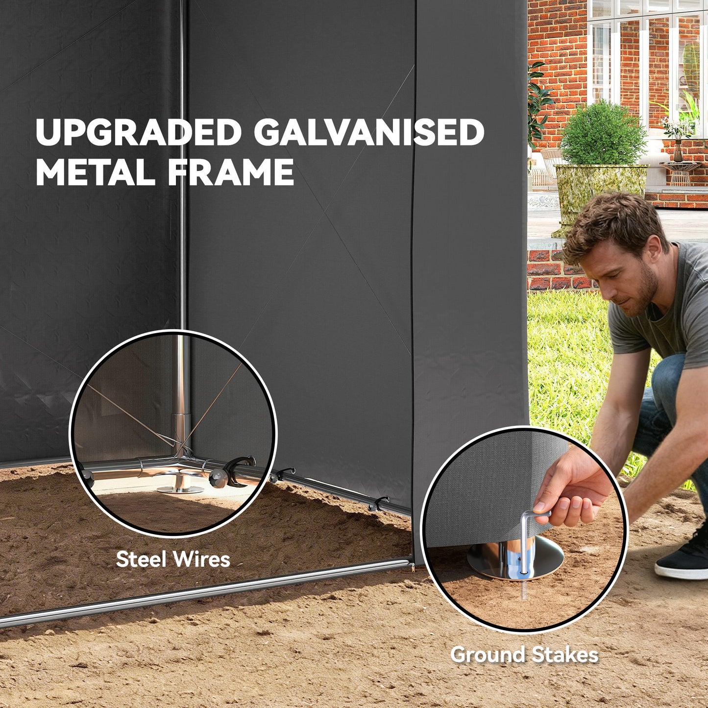 8 x 4 ft Garden Storage Shed with Roll-up Zipper Door, Dark Grey