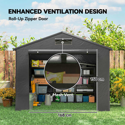 8 x 4 ft Garden Storage Shed with Roll-up Zipper Door, Dark Grey