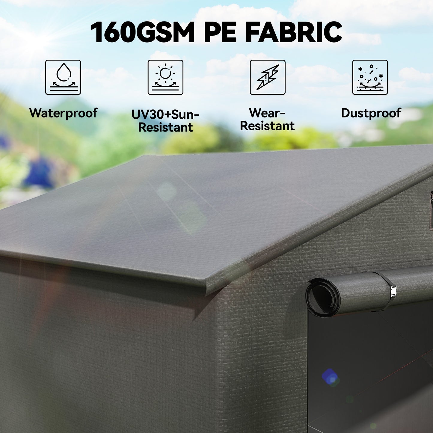 8 x 4 ft Garden Storage Shed with Roll-up Zipper Door, Dark Grey