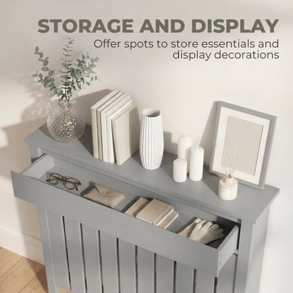 Radiator Cover with Drawer and Vertical Slats Grey